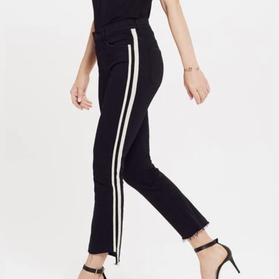 Mother Step Fray Insider Crop Jeans Guilty Racer Black White Stripe Size 27 $248